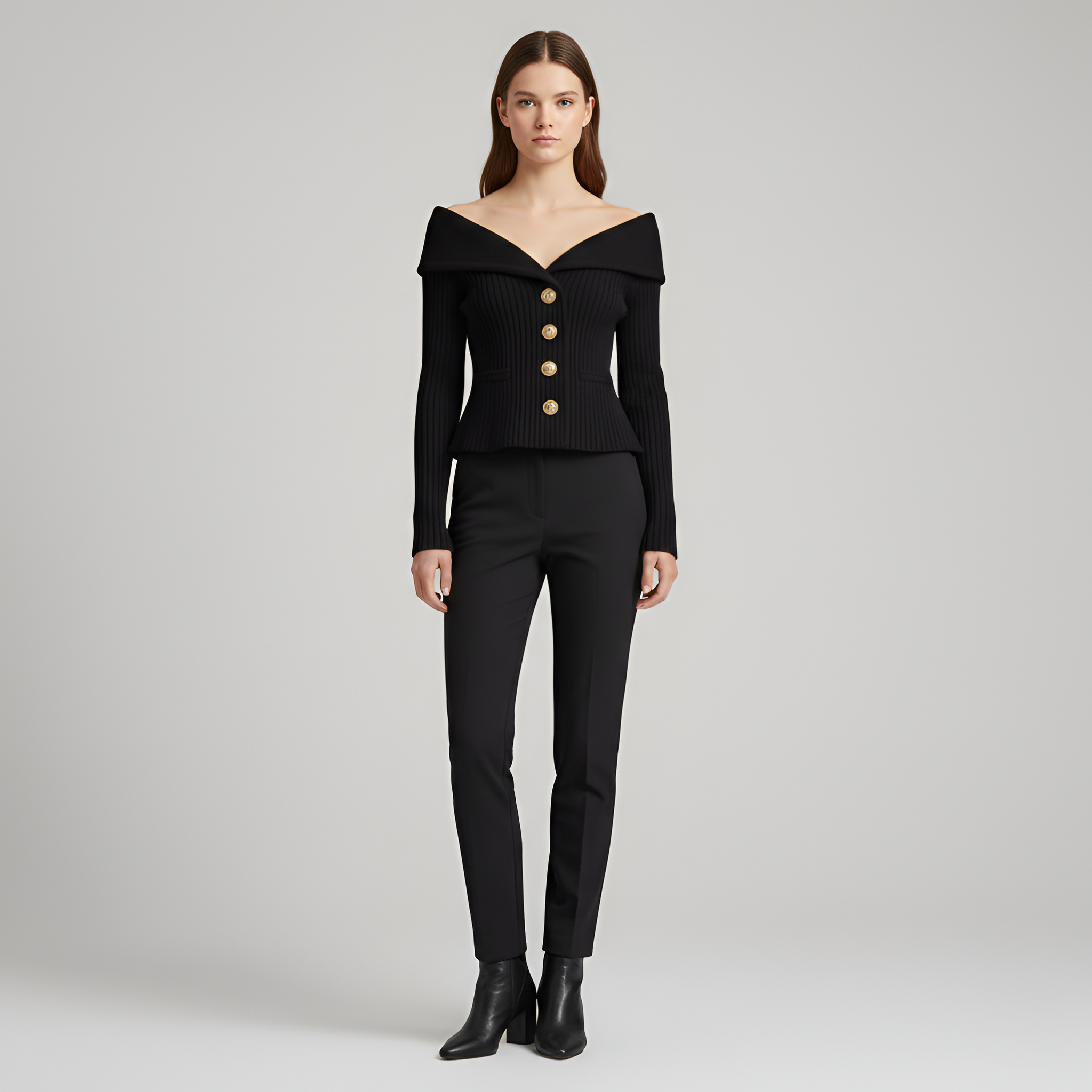Giacca cardigan donna a coste con bottoni scollo a V fit aderente