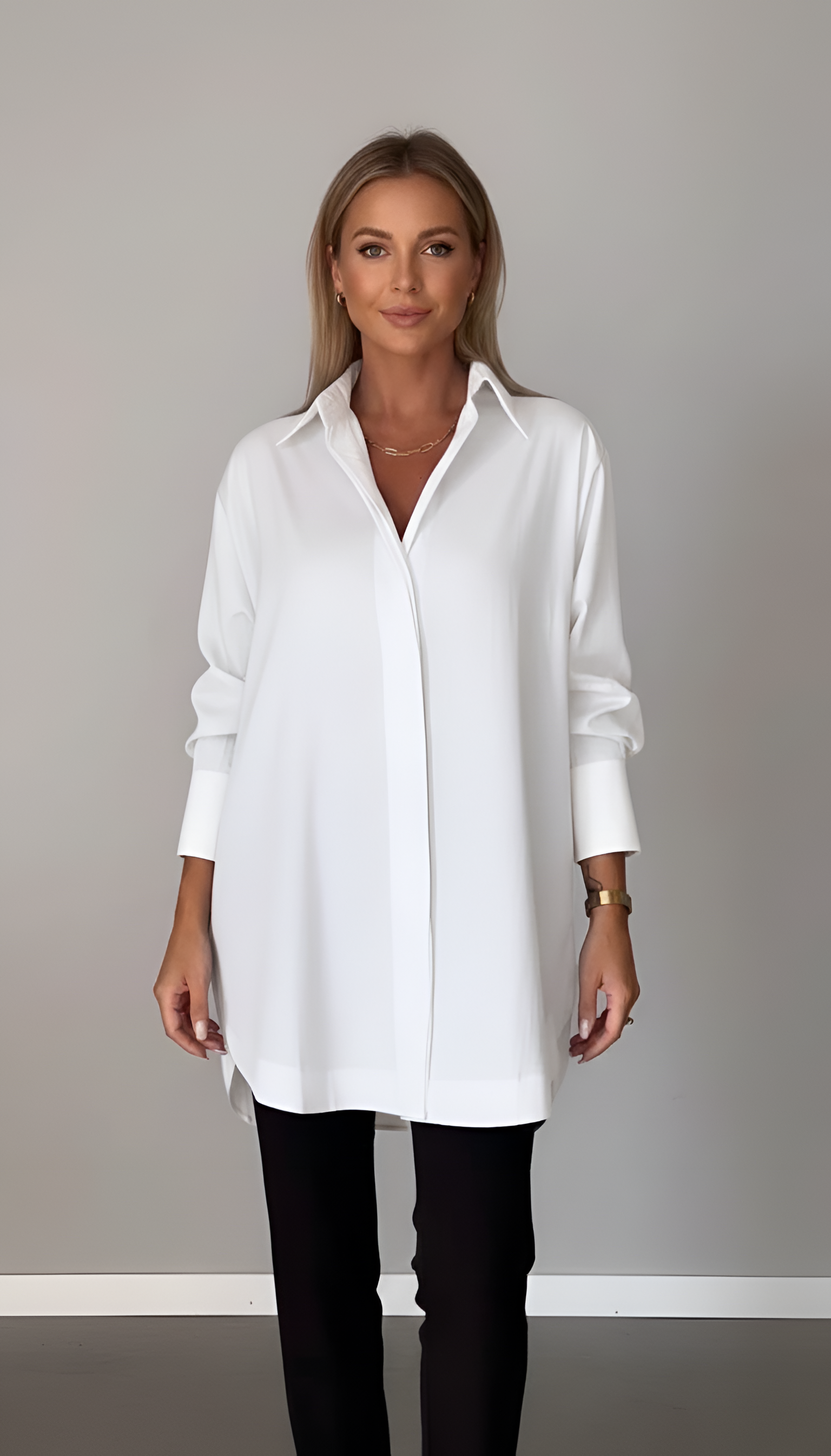 Valerios Fashion camicia donna oversize in cotone con colletto classico