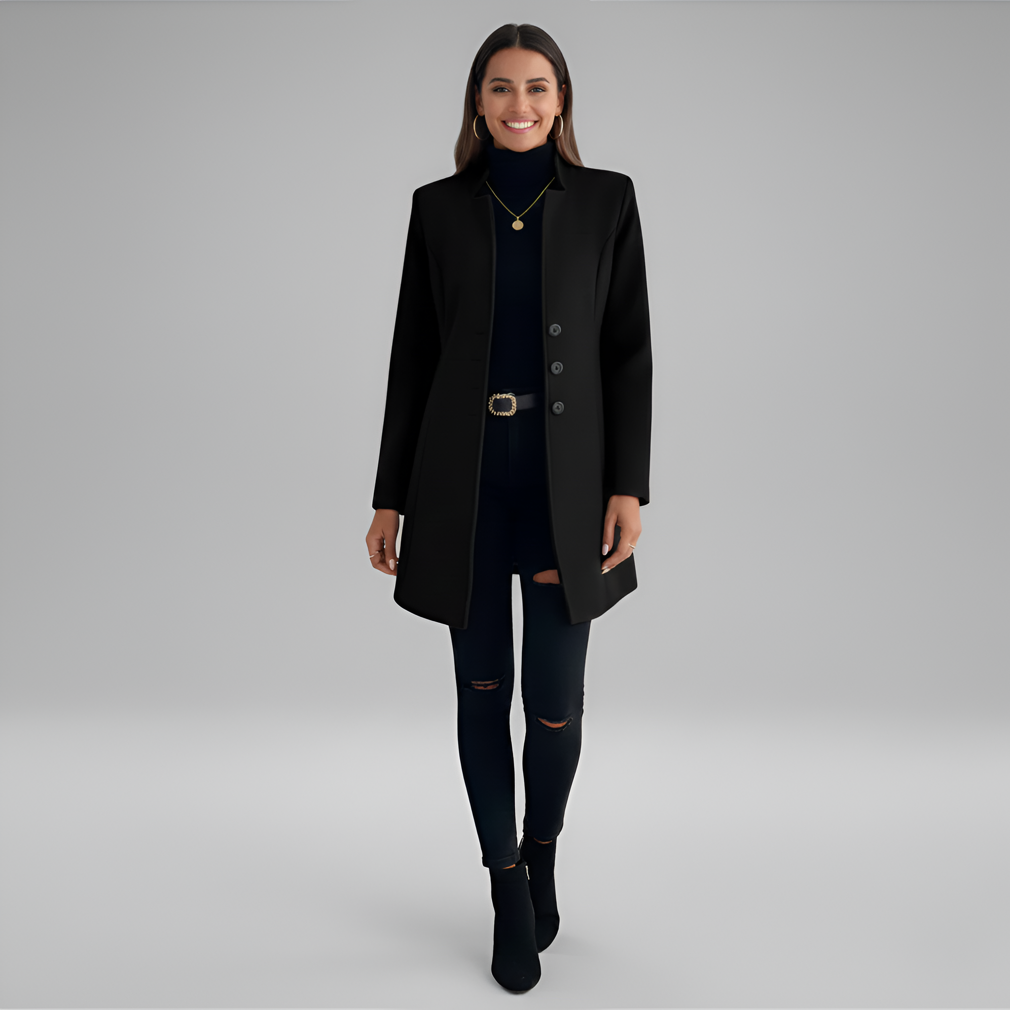 Valerios Fashion cappotto donna elegante lungo con chiusura a bottoni