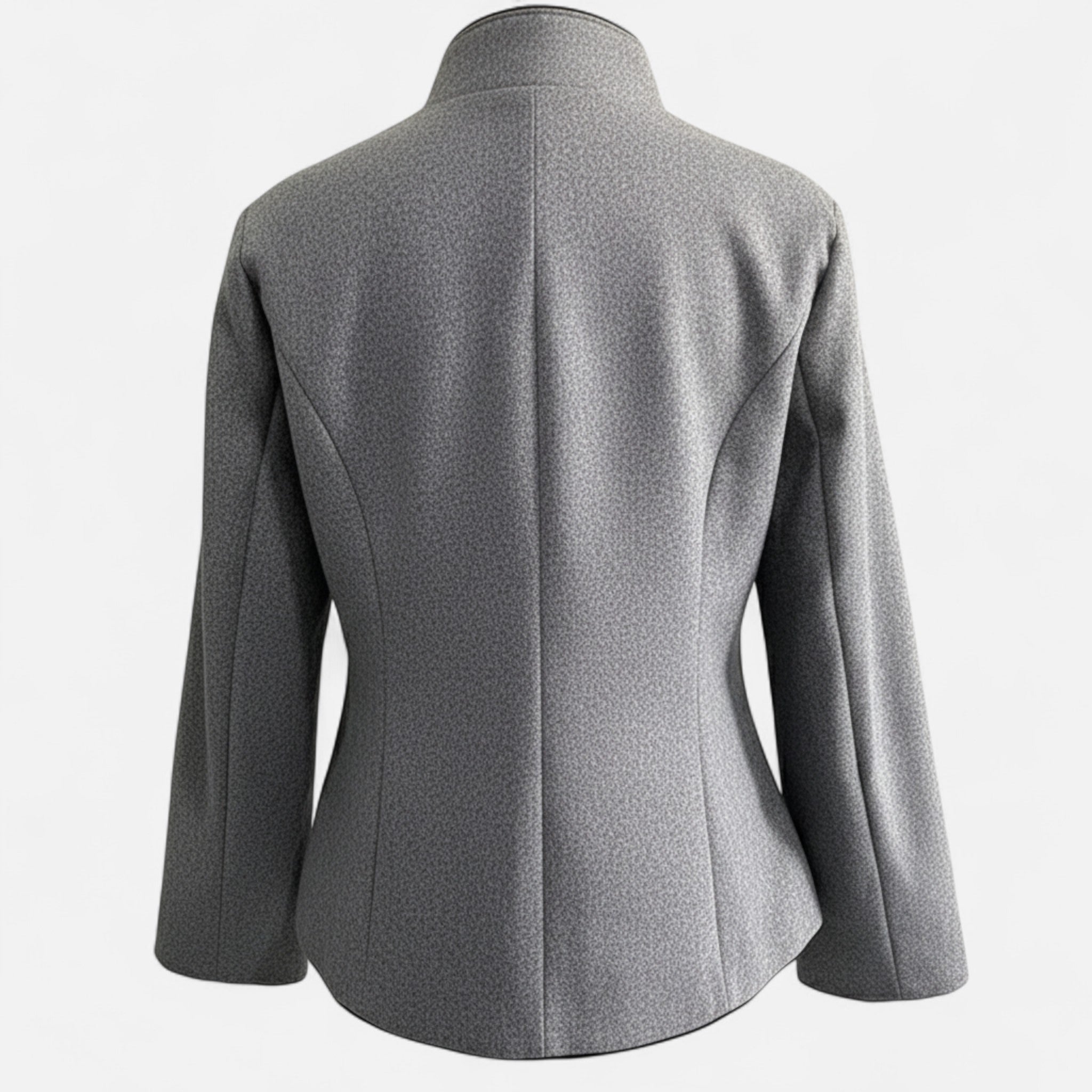 Blazer Donna Grigio con Collo Alto e Bottoni Decorativi