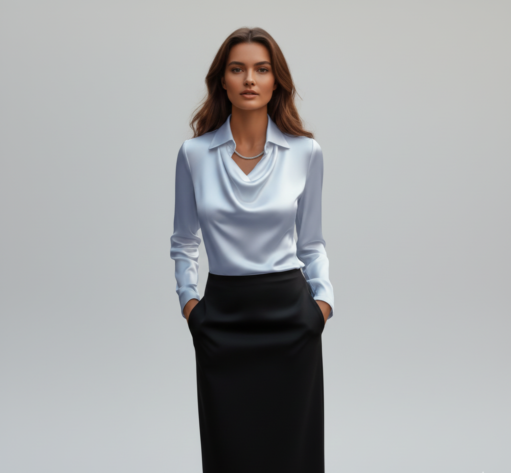 Valerios Fashion camicetta donna satin elegante collo morbido