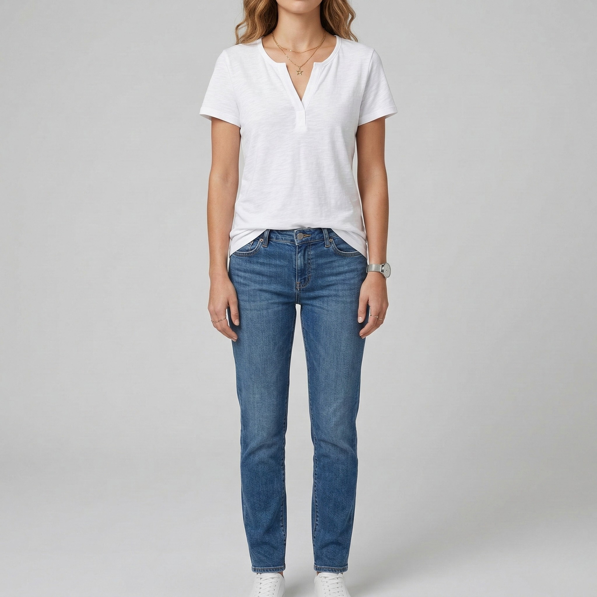 Maglietta donna in cotone scollo a V maniche corte t-shirt casual vestibilità regolare