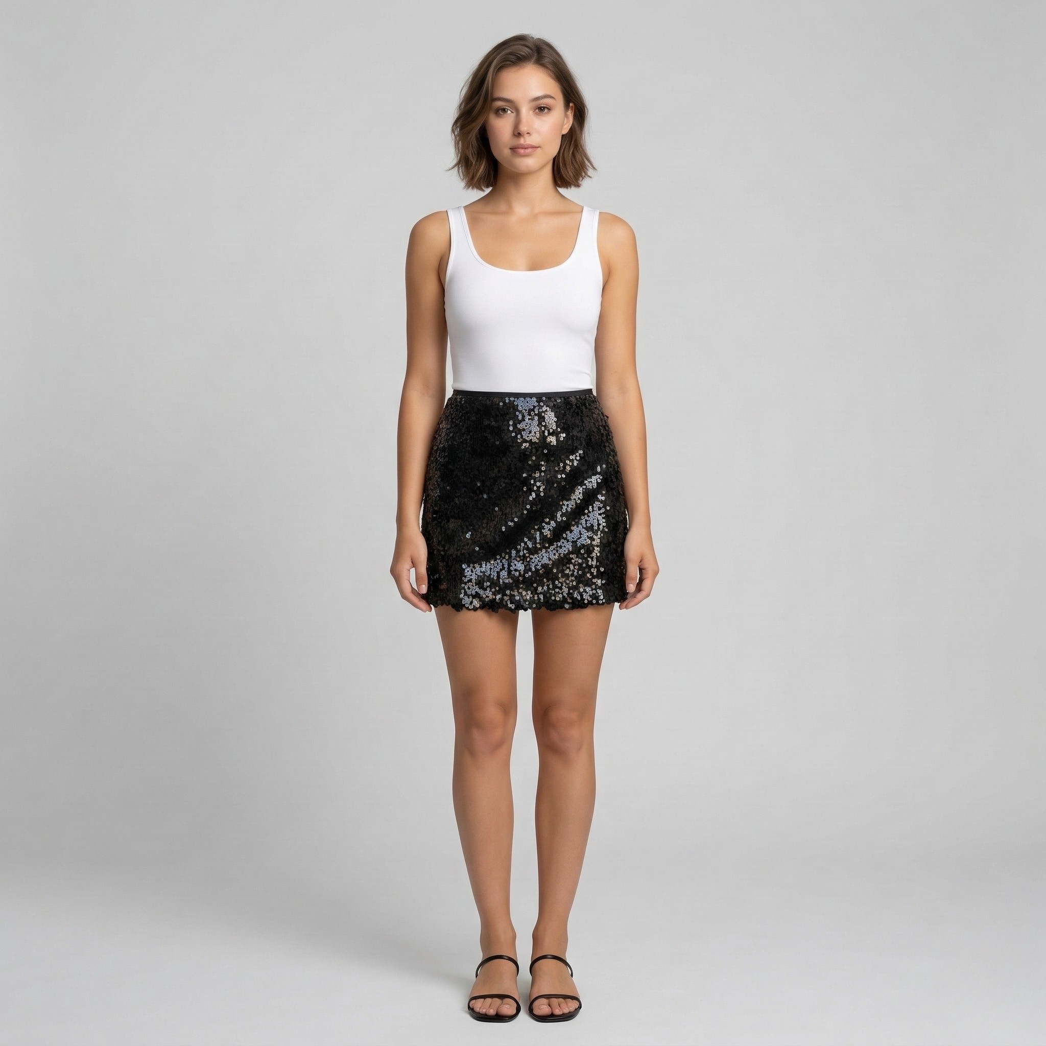 Gonna corta donna con paillettes mini gonna elegante aderente per festa e sera
