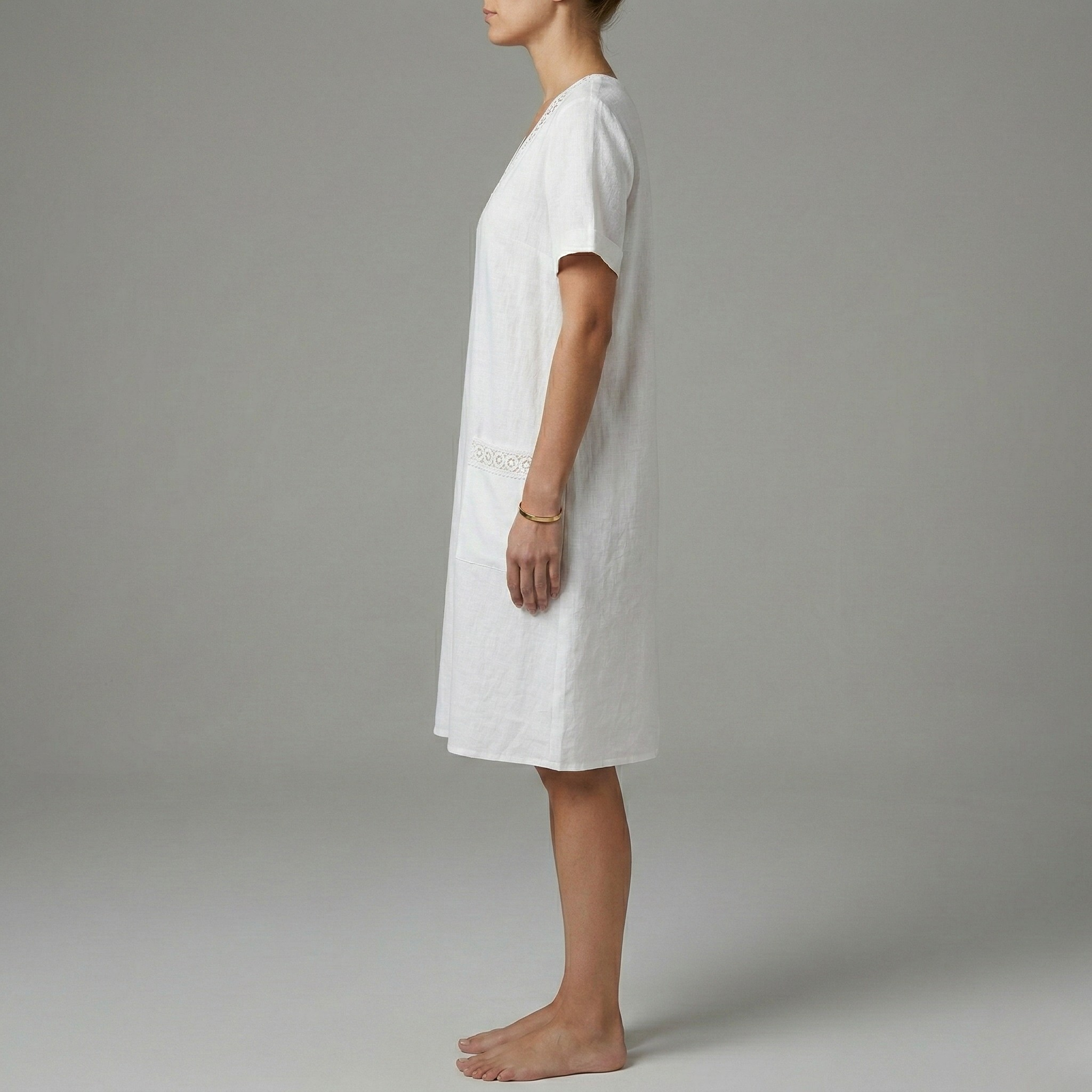 Vestito donna estivo in cotone con scollo a V e tasche manica corta