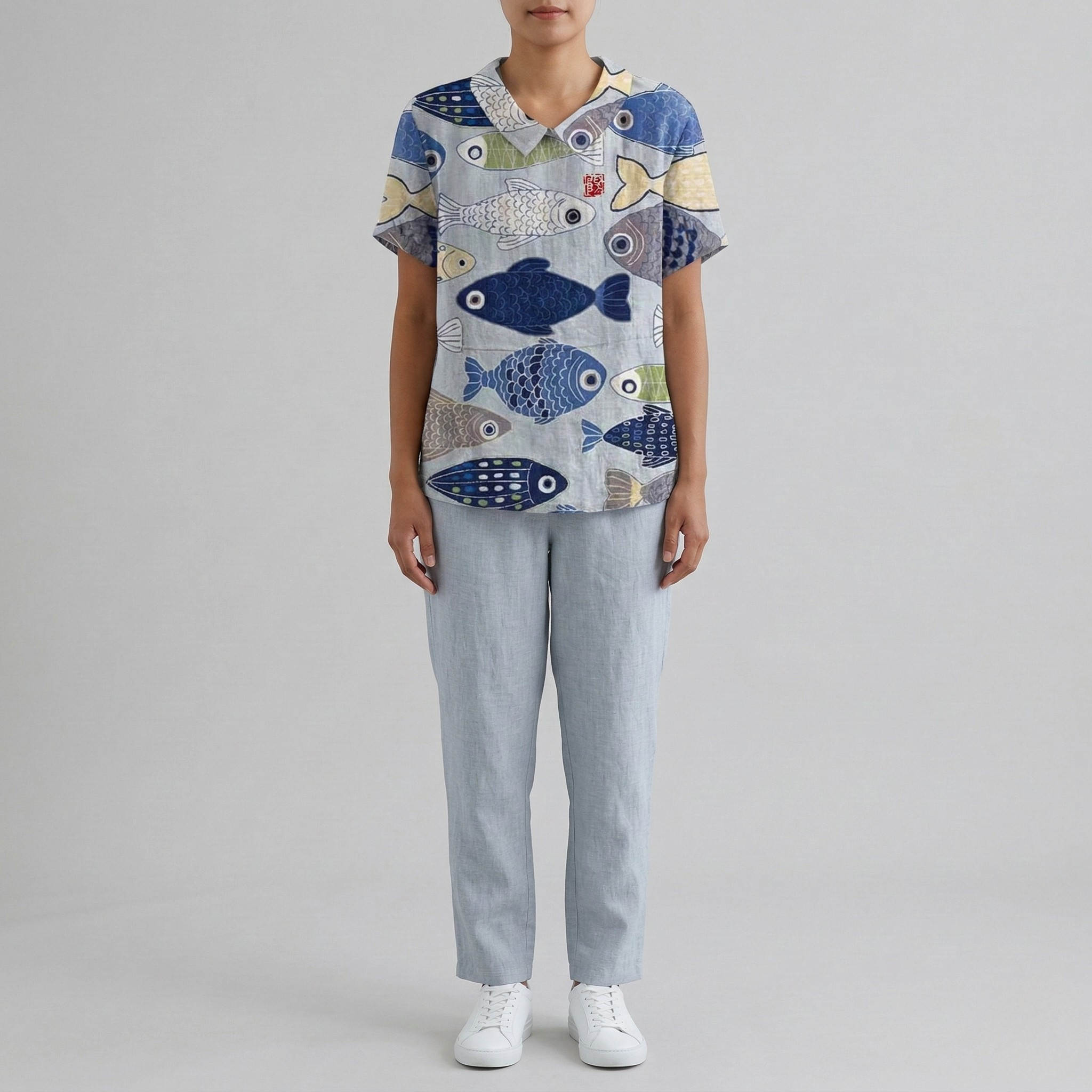 Camicia donna in cotone stampa floreale manica corta camicetta casual estiva