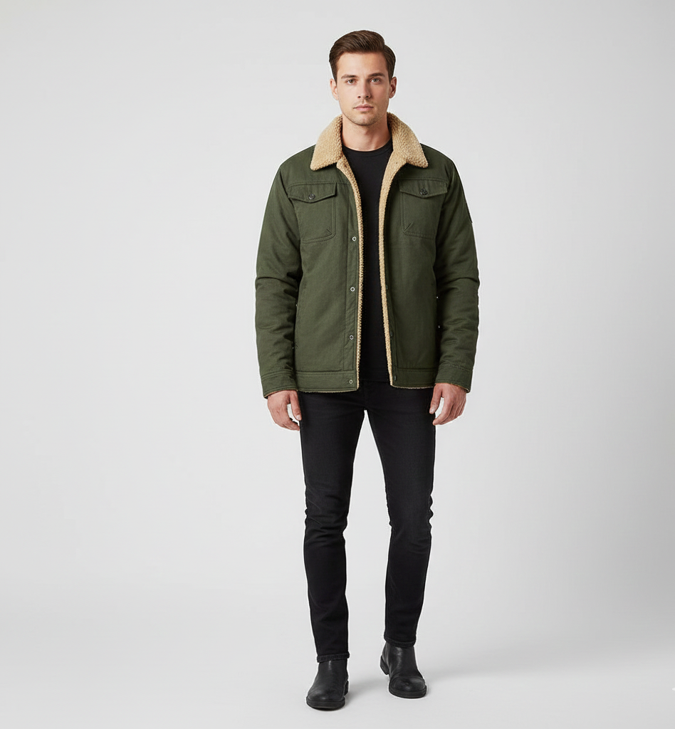 Valerios Fashion giacca uomo invernale imbottita con colletto teddy casual