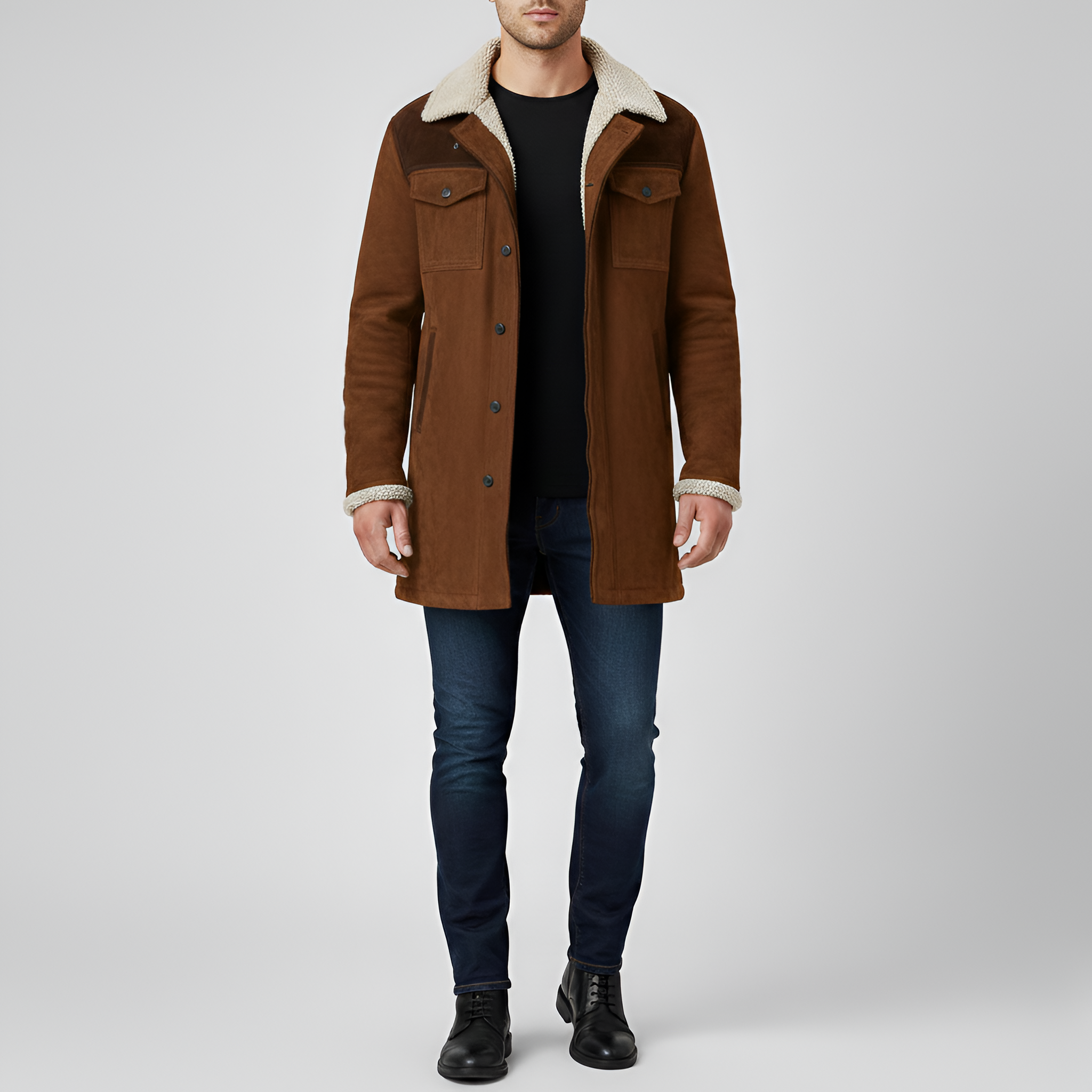 Valerios Fashion giacca uomo foderata in pile con colletto shearling e bottoni