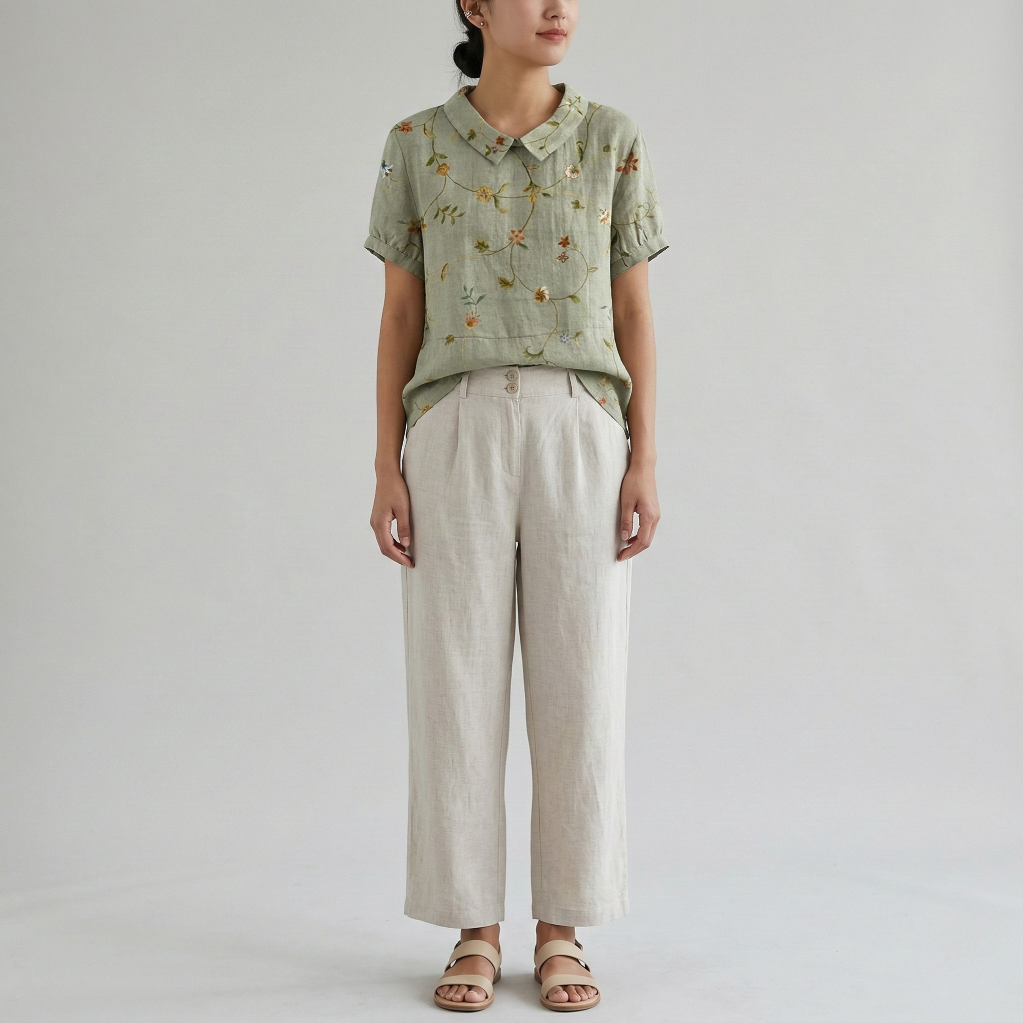 Camicia donna in cotone stampa floreale manica corta camicetta casual estiva