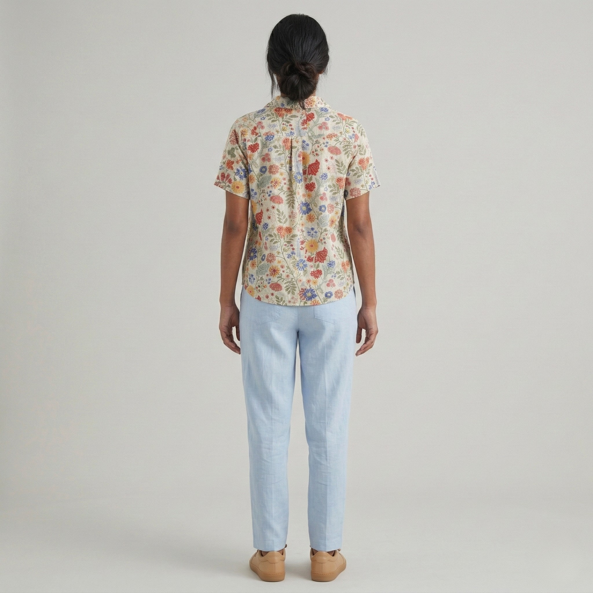 Camicia donna in cotone stampa floreale manica corta camicetta casual estiva
