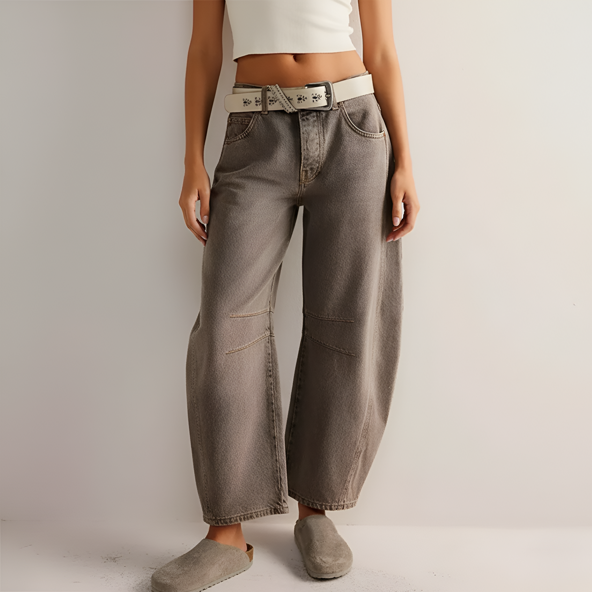 Valerios Fashion jeans donna a gamba larga in denim di cotone vita alta