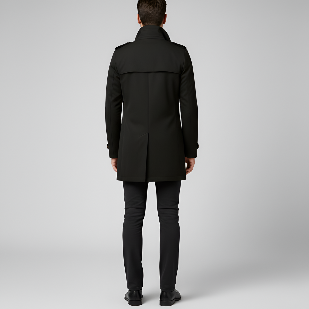 Trench coat masculino elegante Valerios Fashion com cinto e fechamento por botões