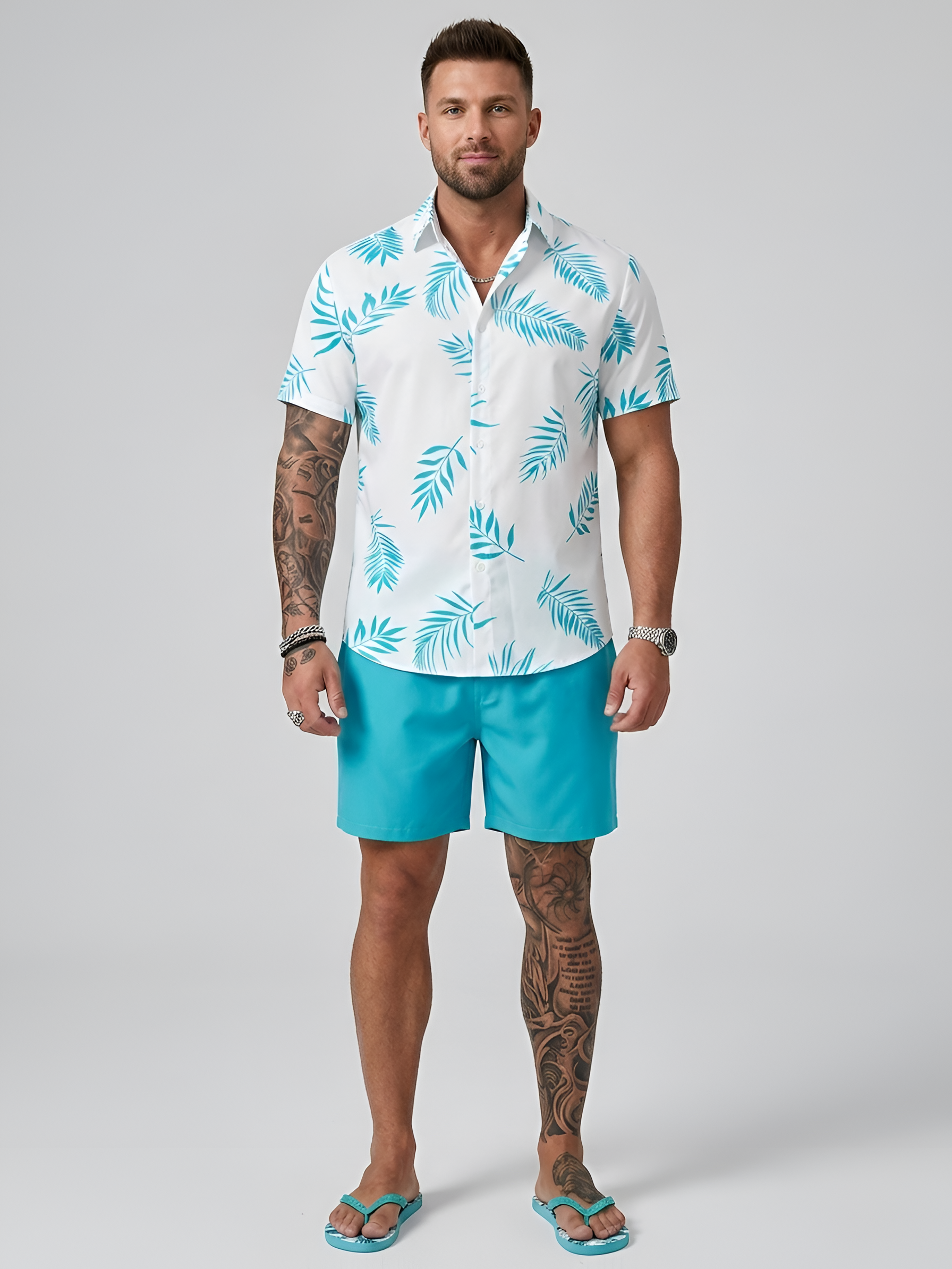 Camicia uomo manica corta stampa tropicale camicia estiva casual uomo cotone