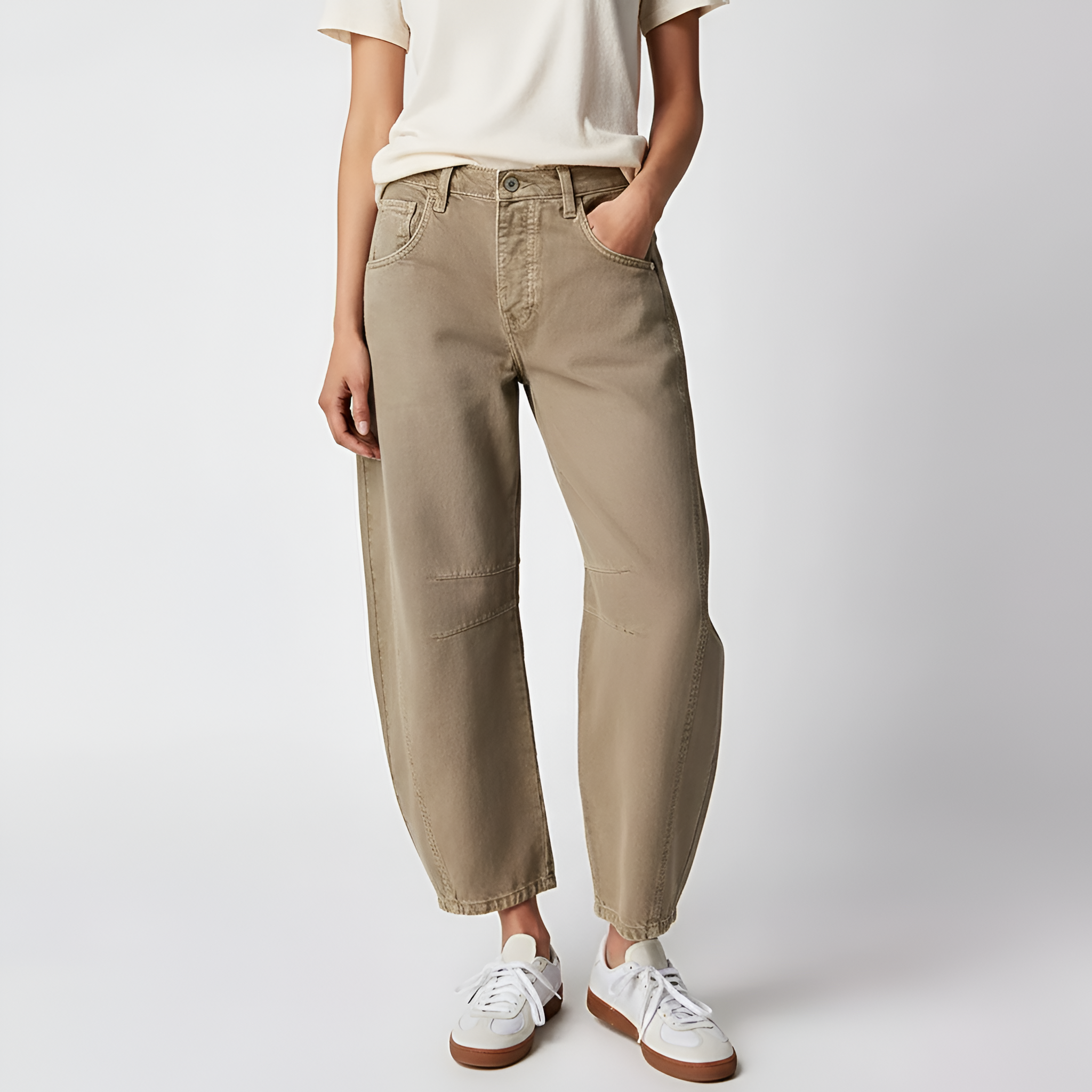 Valerios Fashion jeans donna a gamba larga in denim di cotone vita alta