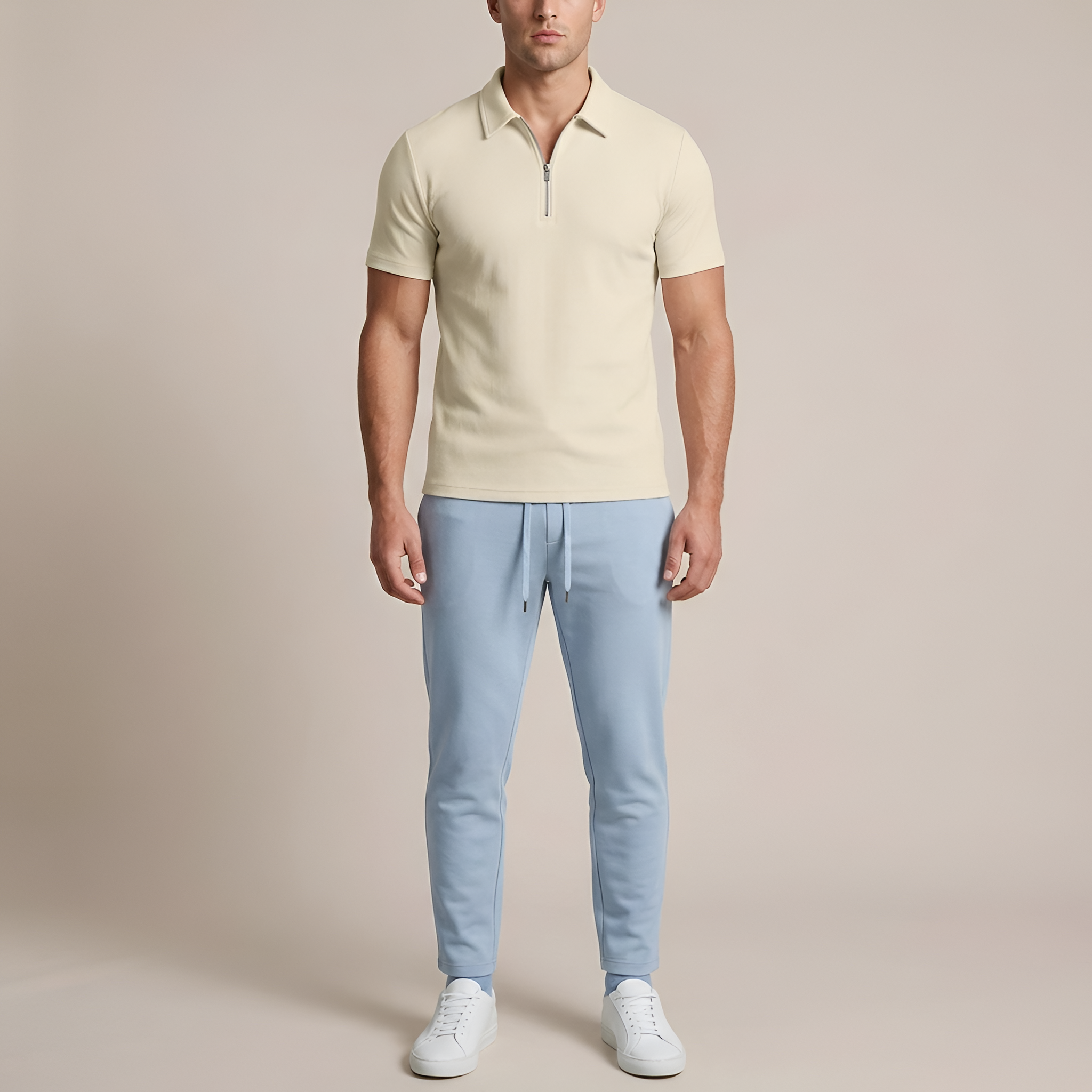 Polo uomo manica corta con zip e colletto classico slim fit
