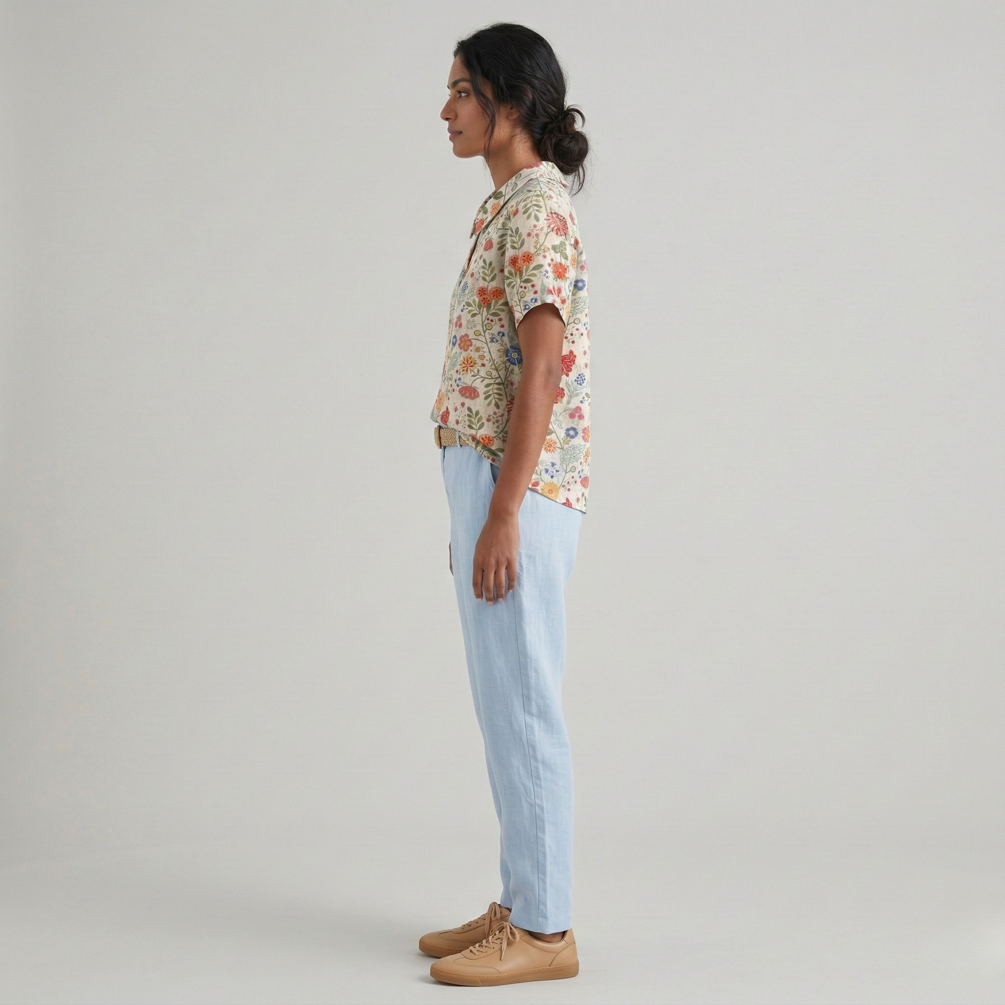 Camicia donna in cotone stampa floreale manica corta camicetta casual estiva