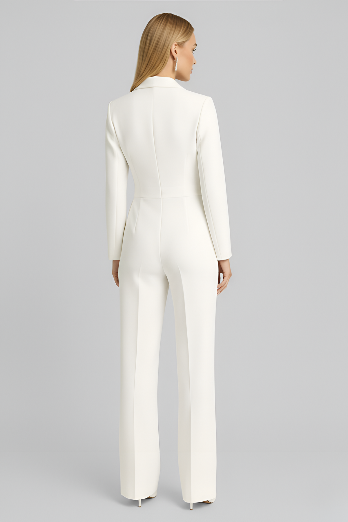 Elegant jumpsuit til kvinder i blazerstil med V-hals og brede ben, almindelig pasform