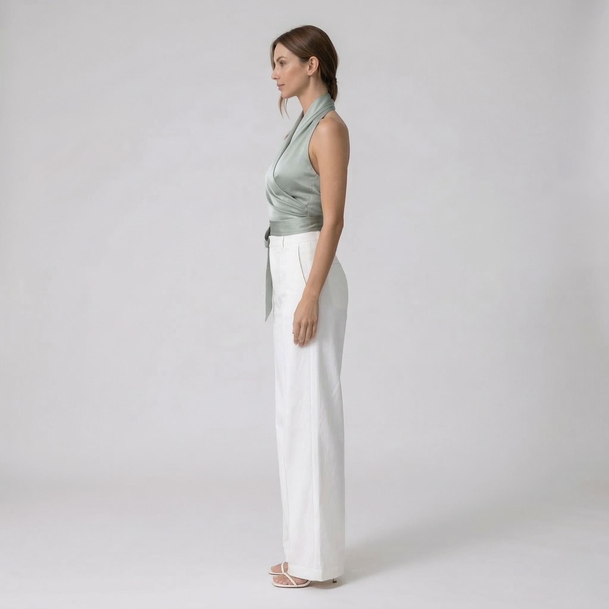 Top Donna Elegante con Scollo Halter e Cintura Camicetta Senza Maniche Slim Fit
