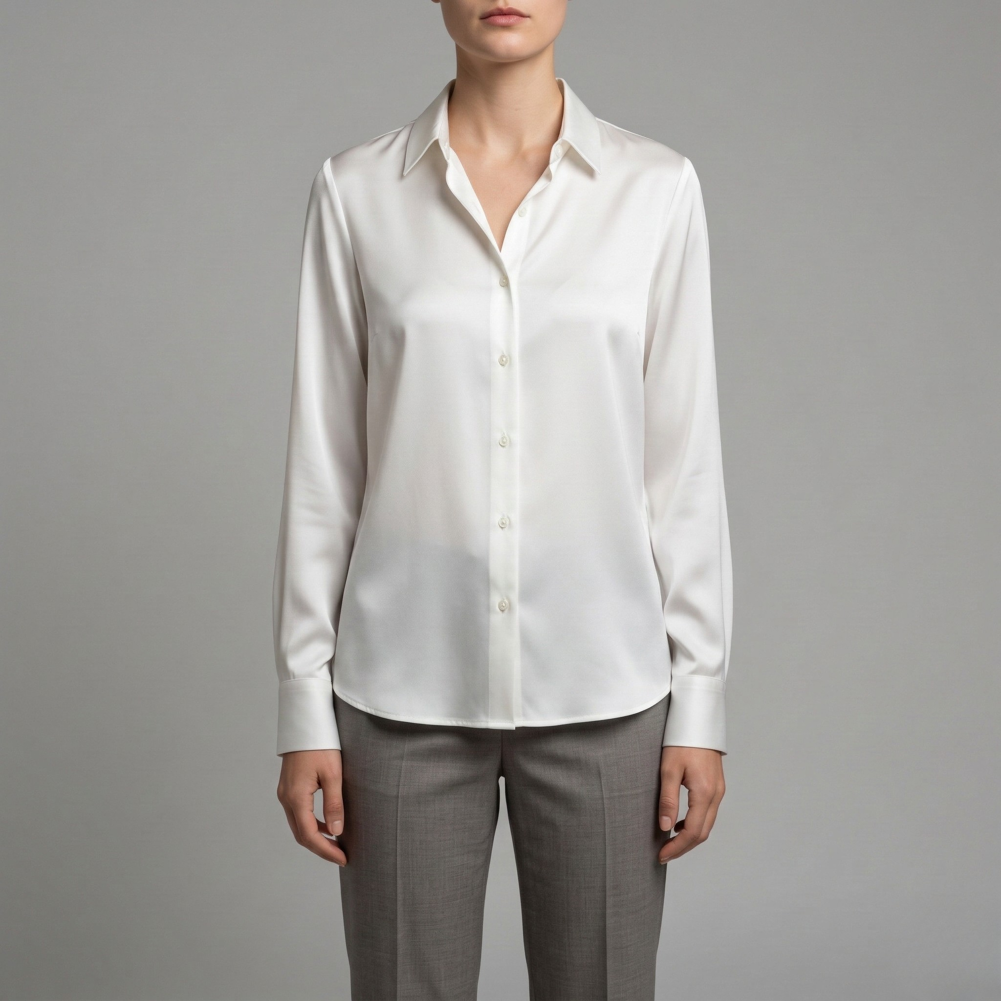 Camicia donna elegante satinata con bottoni maniche lunghe blusa donna classica