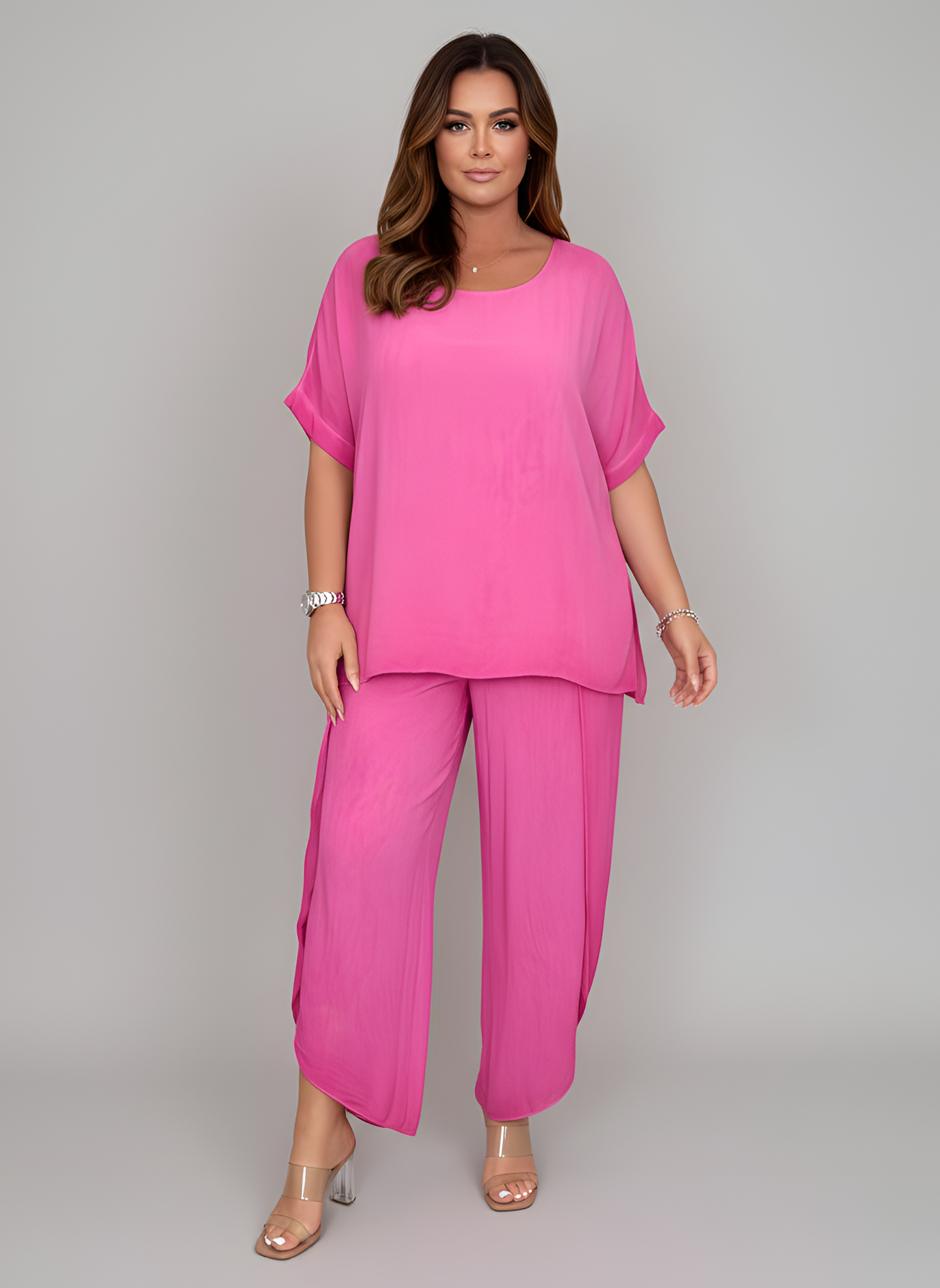 Completo due pezzi donna con tunica e pantaloni ampi
