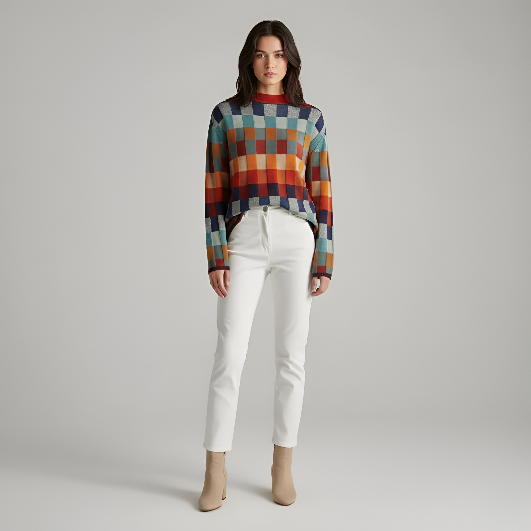 Valerios Fashion maglione donna in misto lana a quadri