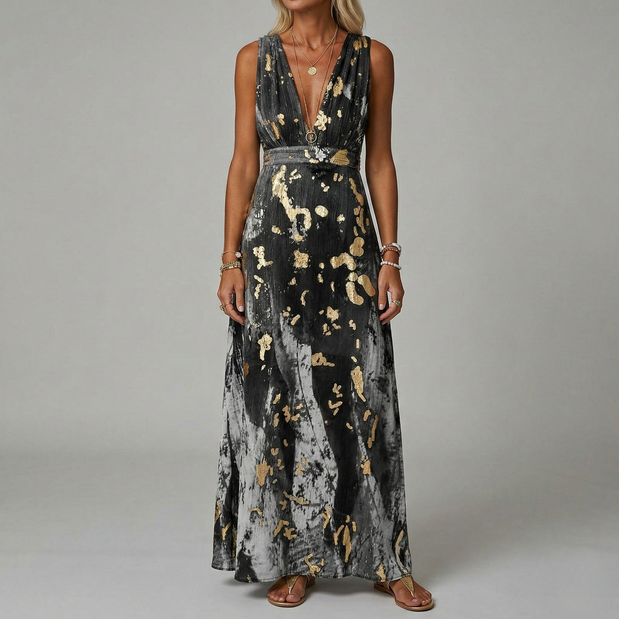 Women's Long Dress V-Neck Sleeveless Elegant Ceremony Dress