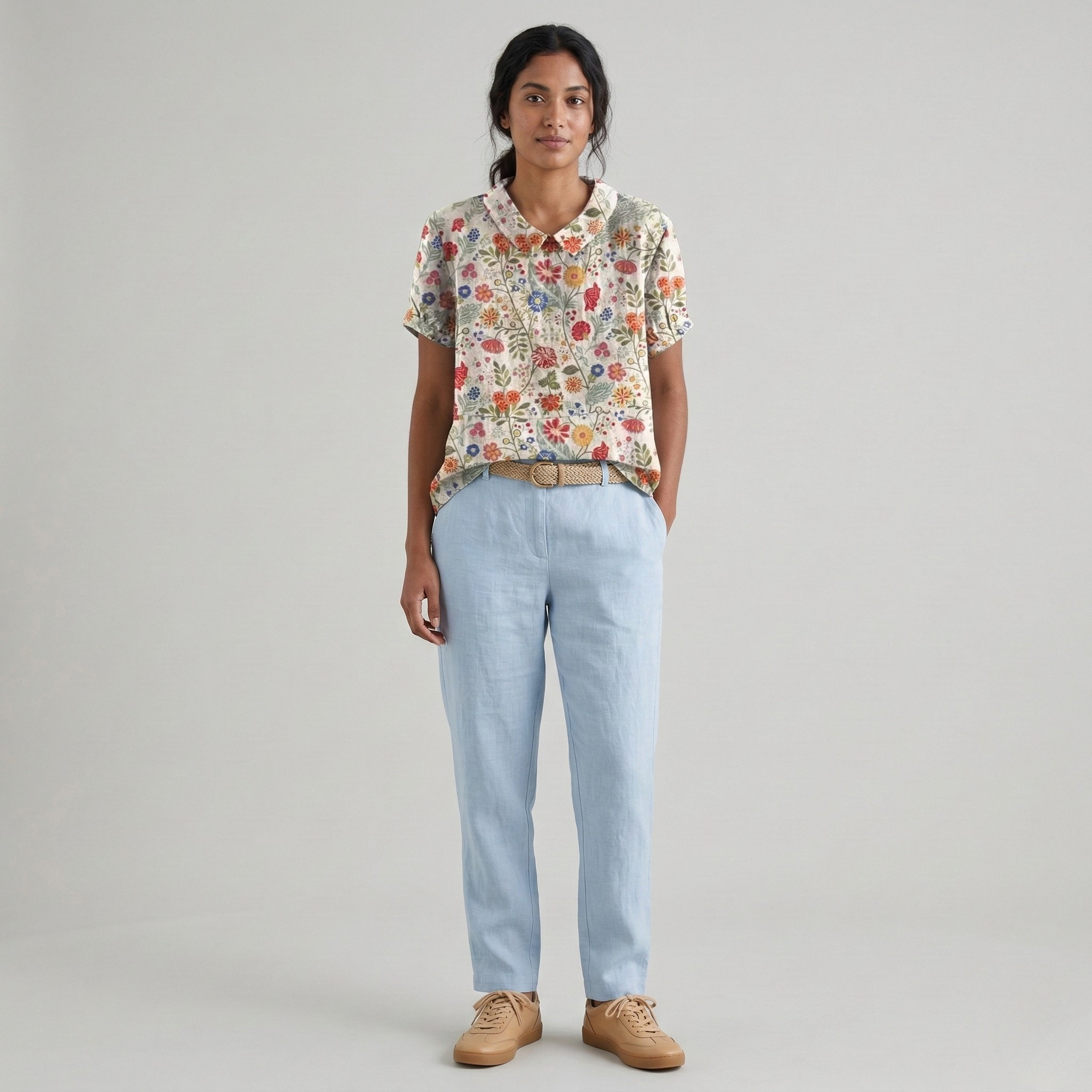 Camicia donna in cotone stampa floreale manica corta camicetta casual estiva