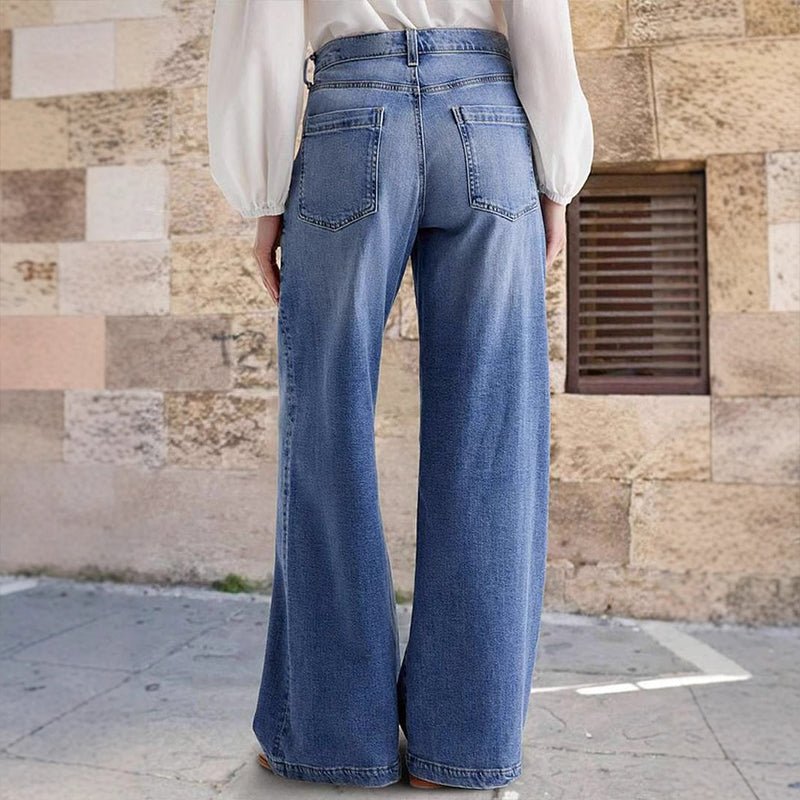 Jeans a Vita Alta e Gamba Larga in Stile Vintage