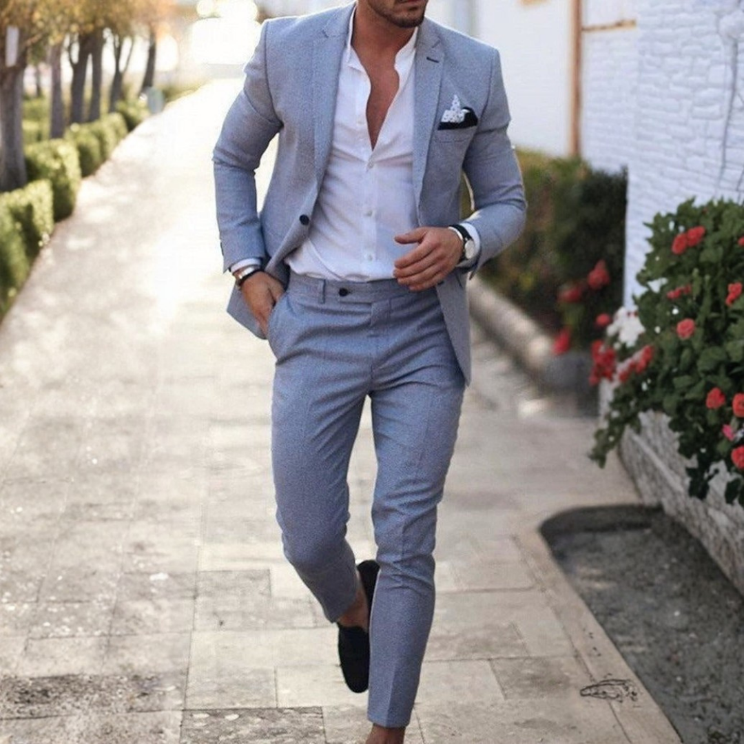 Completo Elegante da Uomo in Stile Lino con Blazer e Pantaloni