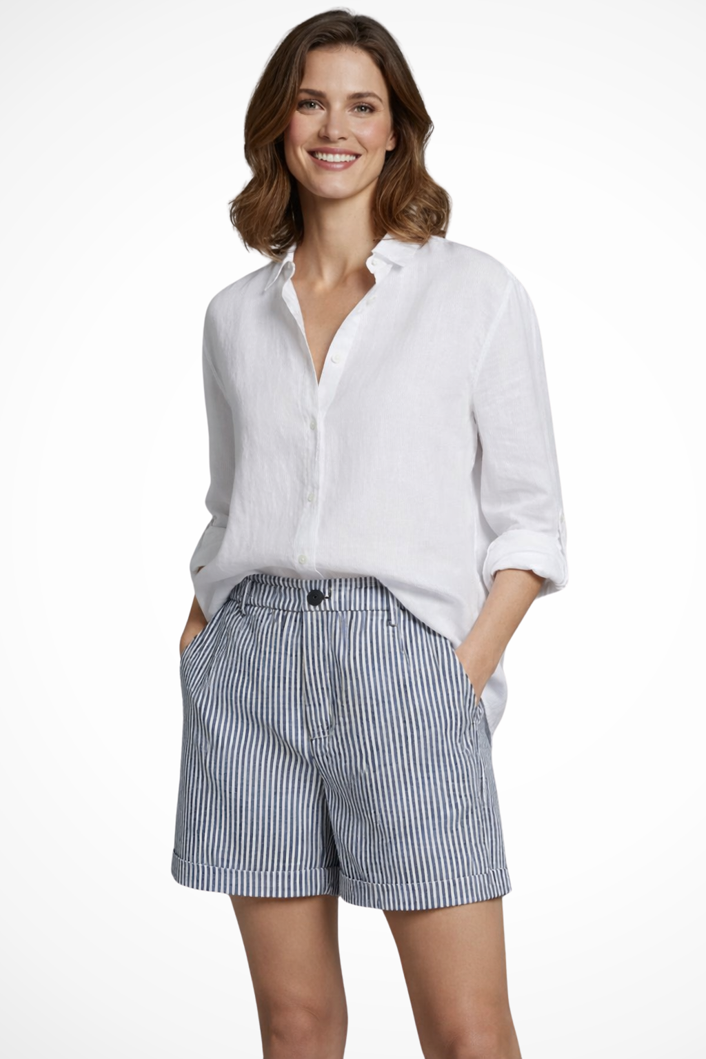 Ada | Women's high-waisted striped shorts with button detail