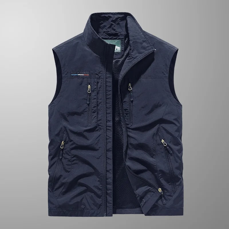 Gilet Uomo Multitasche Leggero Antivento con Zip – Gilet Outdoor Casual Traspirante per Trekking, Viaggi e Uso Quotidiano