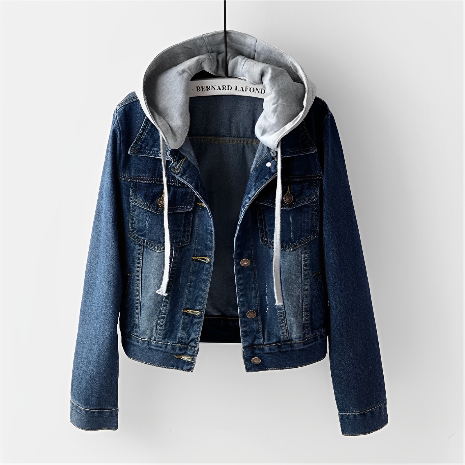 Adah - Giacca di Jeans a Maniche Lunghe con Cappuccio Rimovibile
