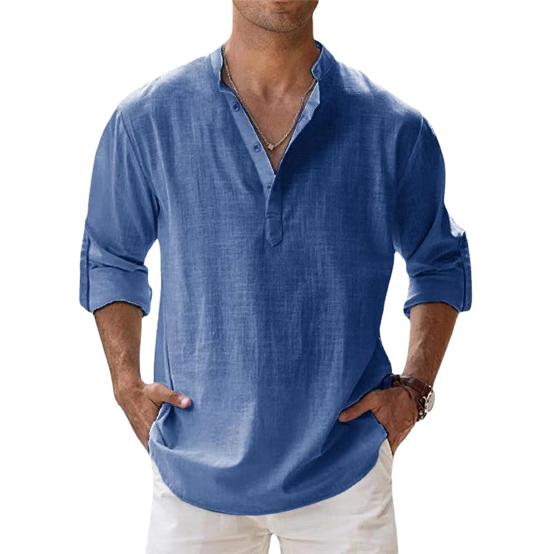 Camicia Uomo in Lino a Maniche Lunghe – Colletto Coreano