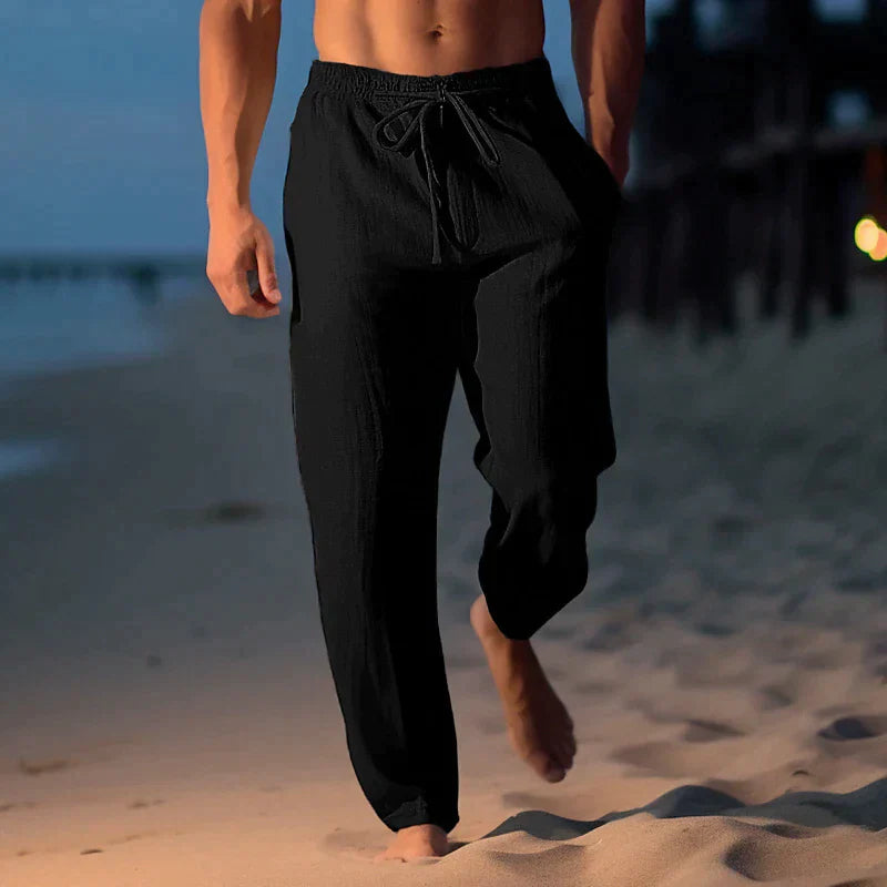 Pantaloni in Lino Uomo con Coulisse e Vestibilità Relax