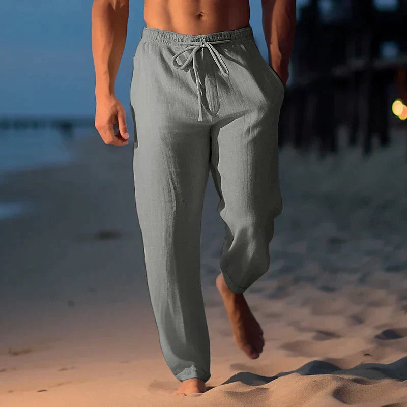 Pantaloni in Lino Uomo con Coulisse e Vestibilità Relax