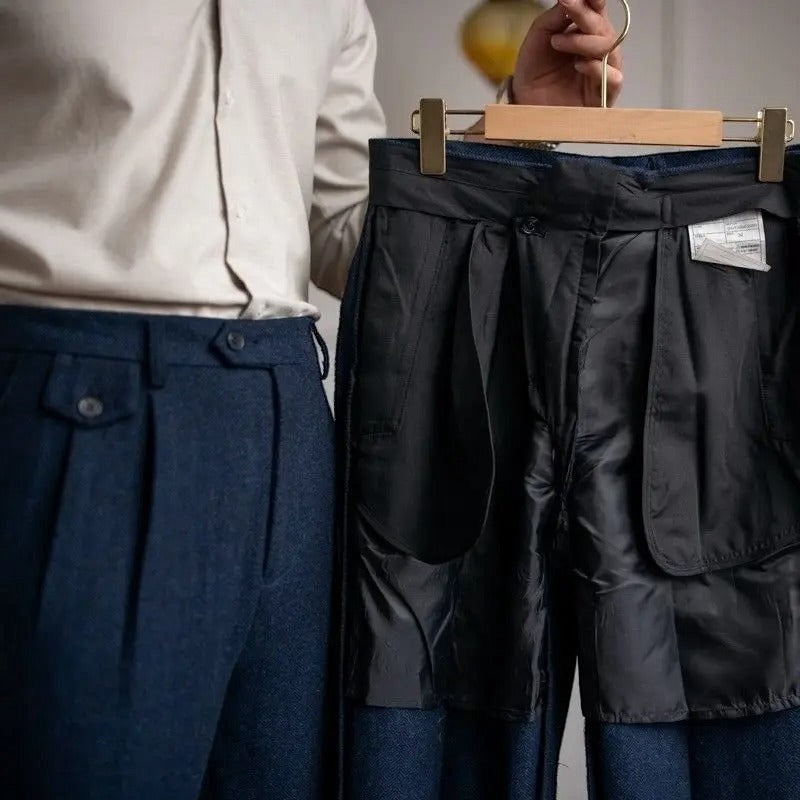 Elegant Men's High-Waisted Trousers with Double Pleat and Straight Leg