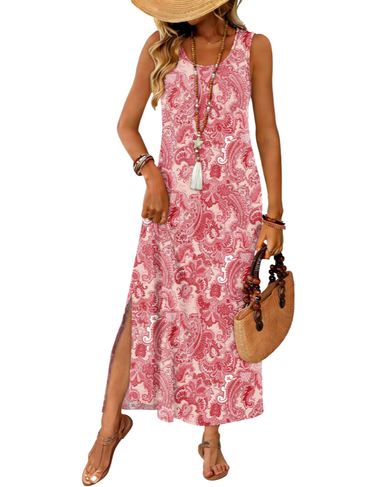 Vestido largo de verano sin mangas con abertura lateral