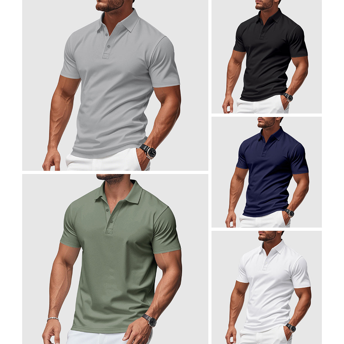 Férfi slim fit póló rövid ujjú, klasszikus gallérral