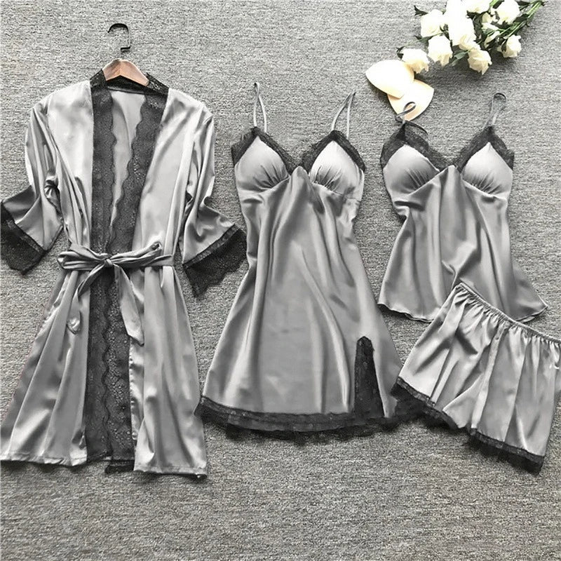 Set Pigiama Donna in Raso con Vestaglia Coordinata