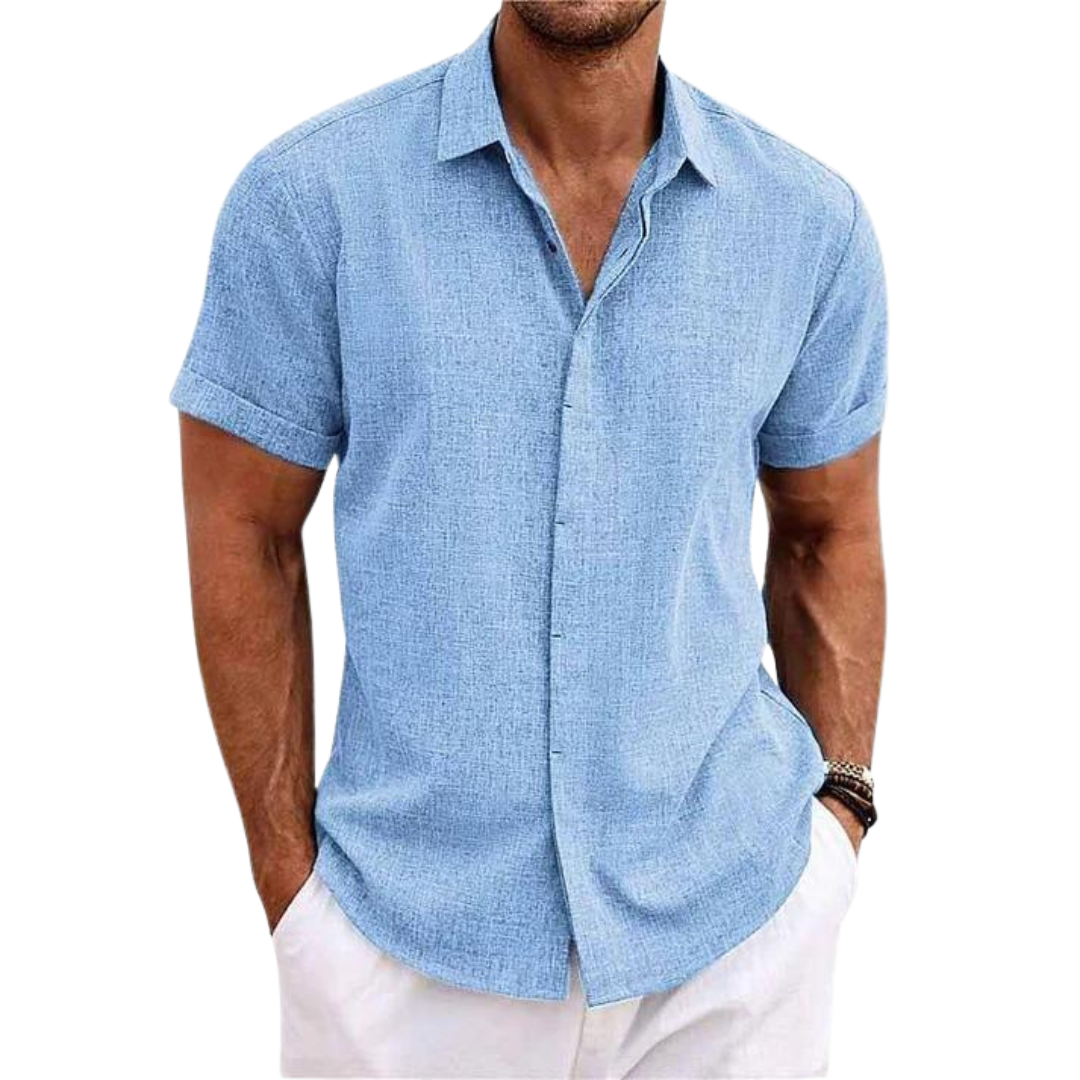 Camicia casual in lino da uomo a maniche corte