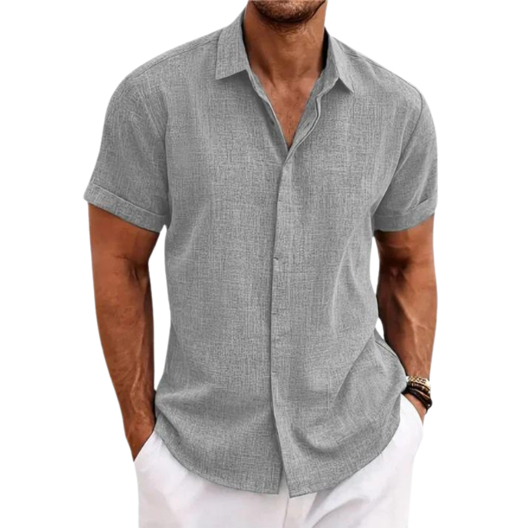 Camicia casual in lino da uomo a maniche corte