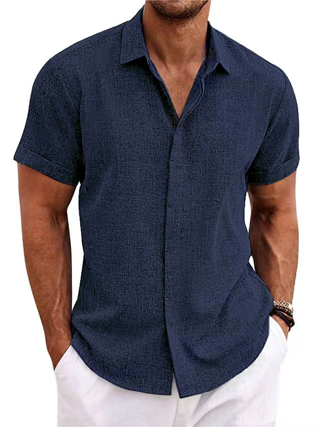 Camicia casual in lino da uomo a maniche corte