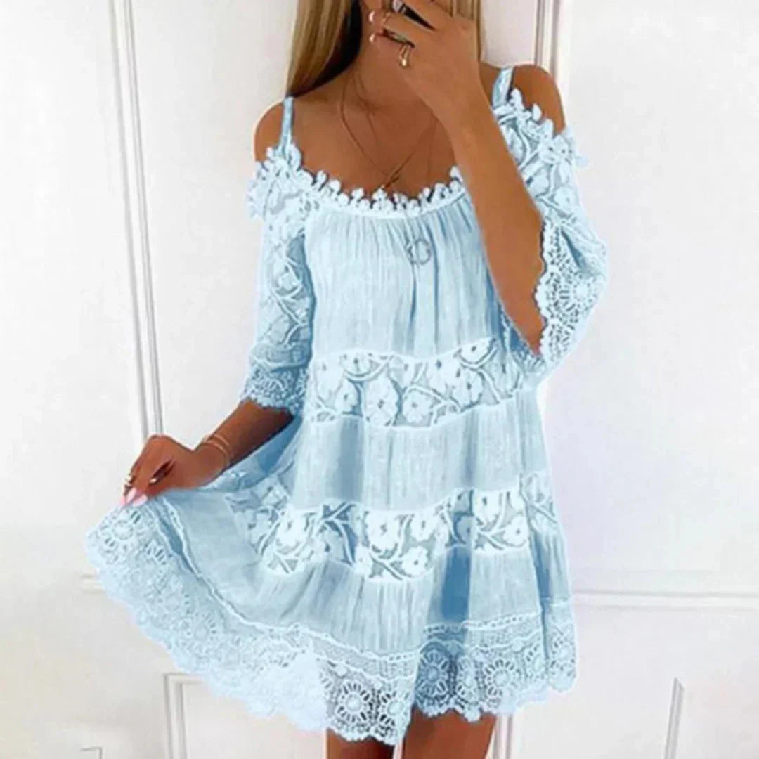 Vestido Mini de Verano con Encaje de Crochet y Bordados