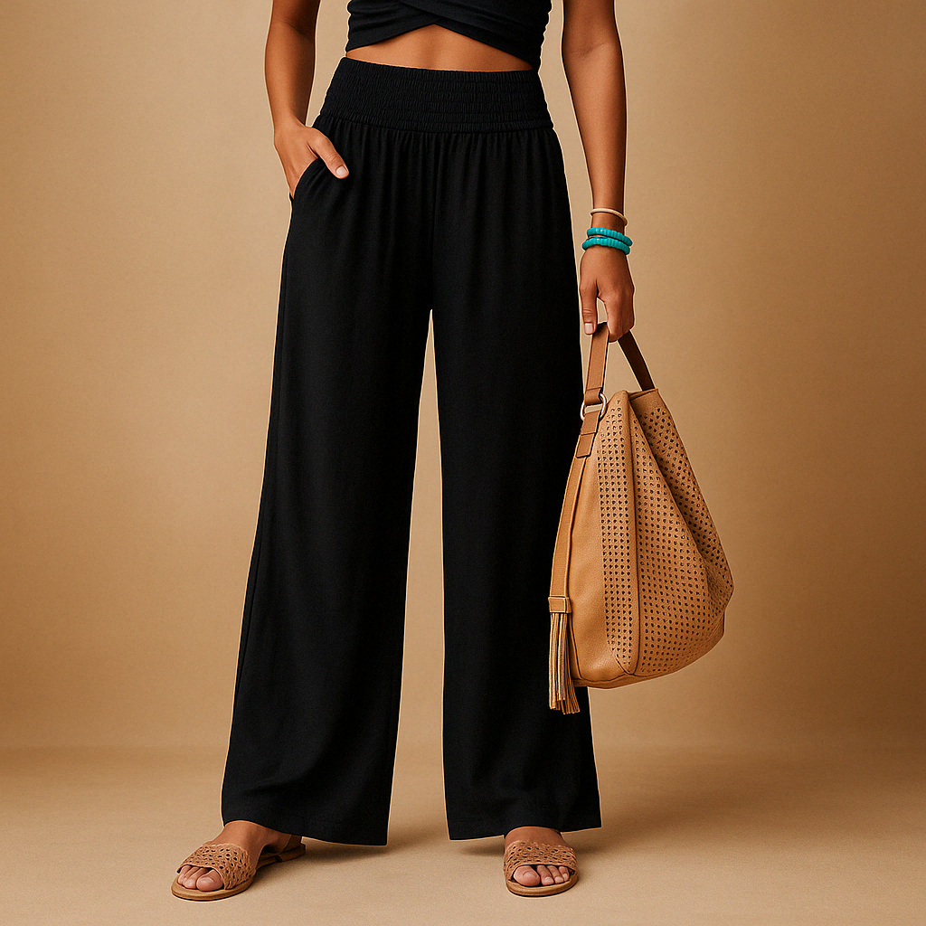 Pantaloni in lino eleganti a vita alta per donna – Pantaloni casual elastici