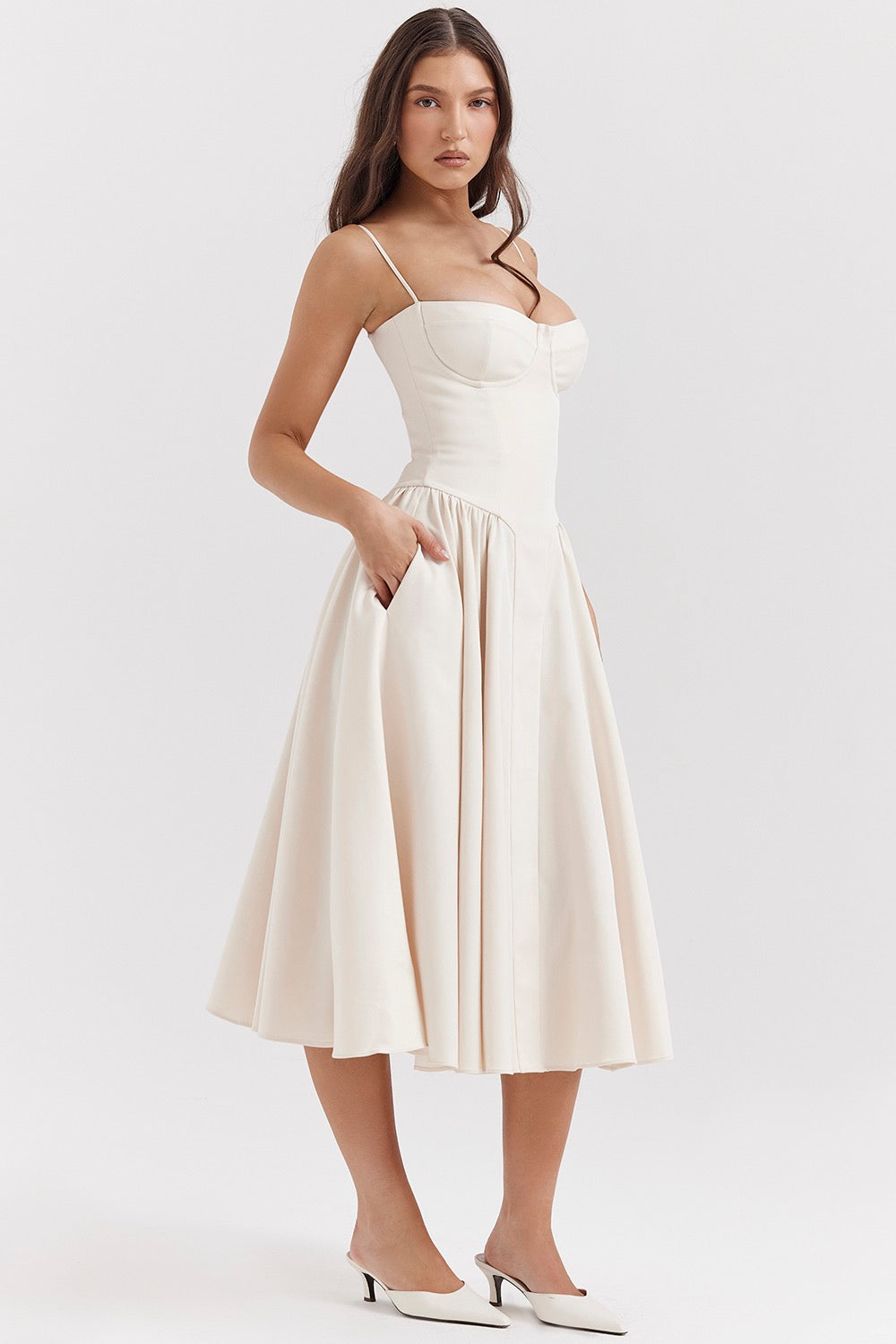 Abito Midi a Fascia con Gonna Ampia da Donna
