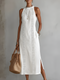 Abito Midi Donna Senza Maniche con Collo Alto