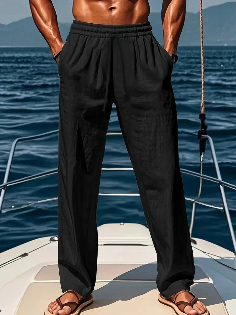 Pantaloni da Uomo – Pantaloni Larghi in Lino Traspirante con Vestibilità Ampia e Stile Elegante Estivo