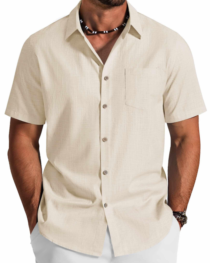 Pánská lněná košile s krátkými rukávy a klasickým límečkem