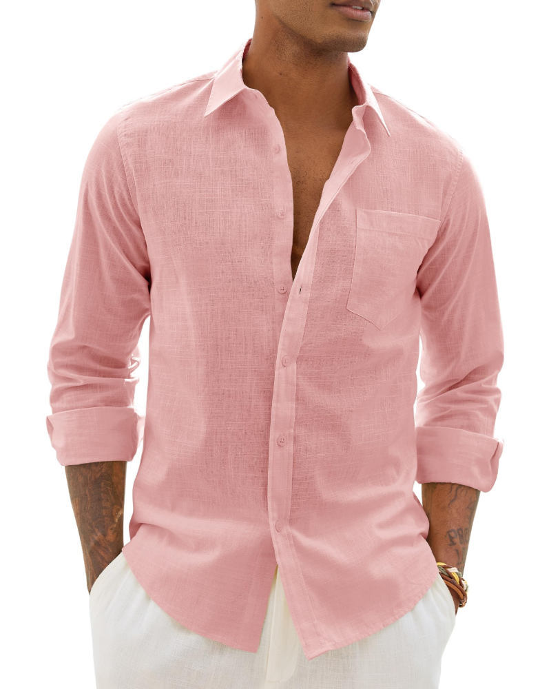 Camicia uomo in lino a maniche lunghe casual