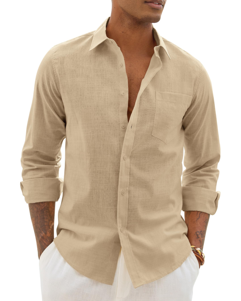 Camicia uomo in lino a maniche lunghe casual