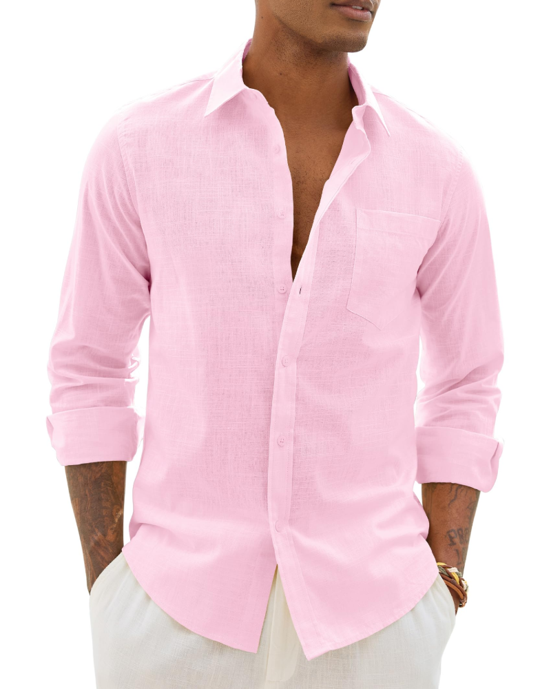 Camicia uomo in lino a maniche lunghe casual